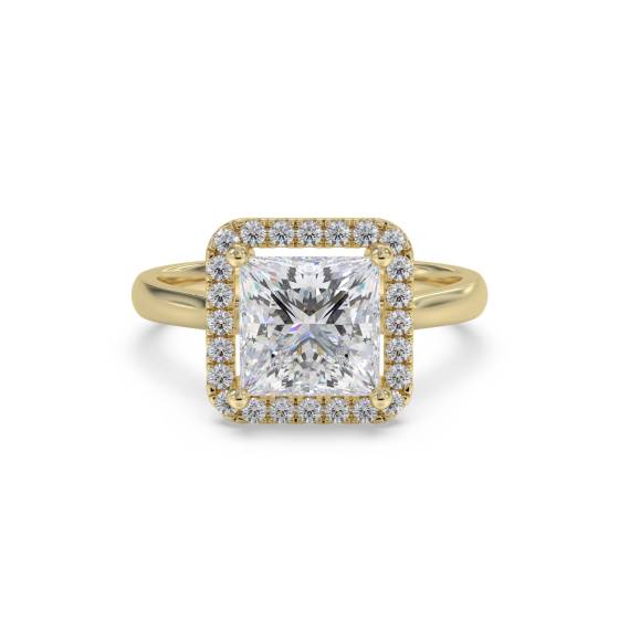 Prinzess-Diamant-Ring mit einzelnem Halo