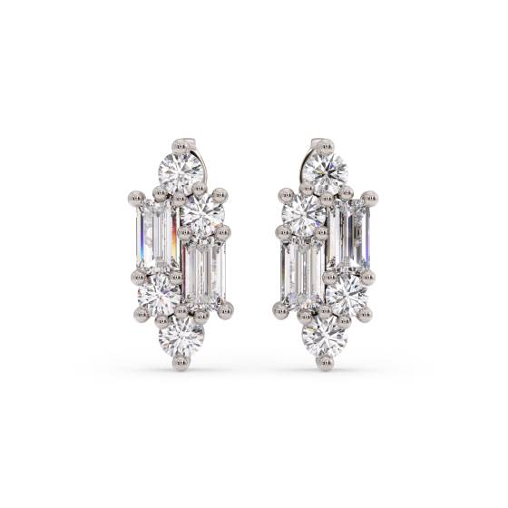 Round and Baguette Diamond Reflection Stud Earrings
