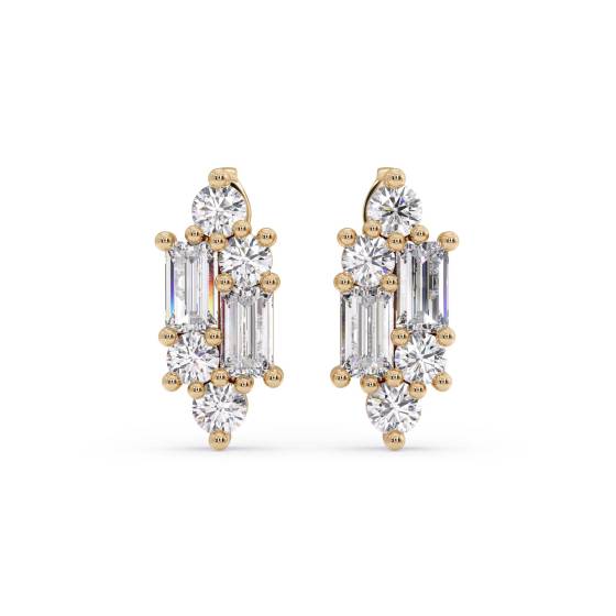 Round and Baguette Diamond Reflection Stud Earrings