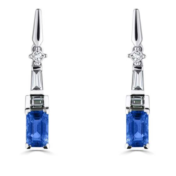 Ohrhänger im Art-Deco-Stil mit 0,95 ct Diamanten und blauem Saphir