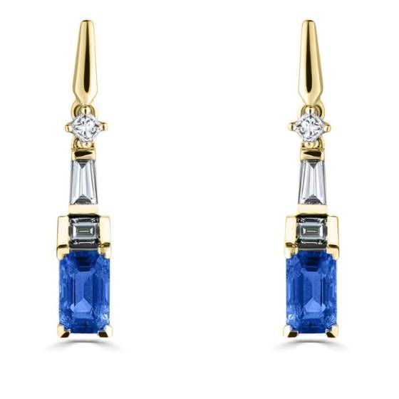 Ohrhänger im Art-Deco-Stil mit 0,95 ct Diamanten und blauem Saphir
