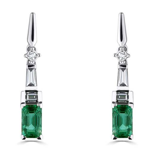 Ohrhänger im Art-Deco-Stil mit Diamanten und Smaragden (0,90 ct).