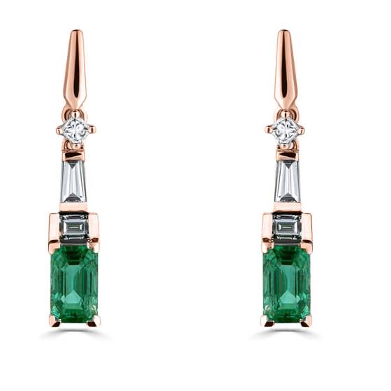 Ohrhänger im Art-Deco-Stil mit Diamanten und Smaragden (0,90 ct).