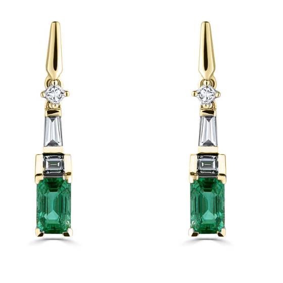 Ohrhänger im Art-Deco-Stil mit Diamanten und Smaragden (0,90 ct).