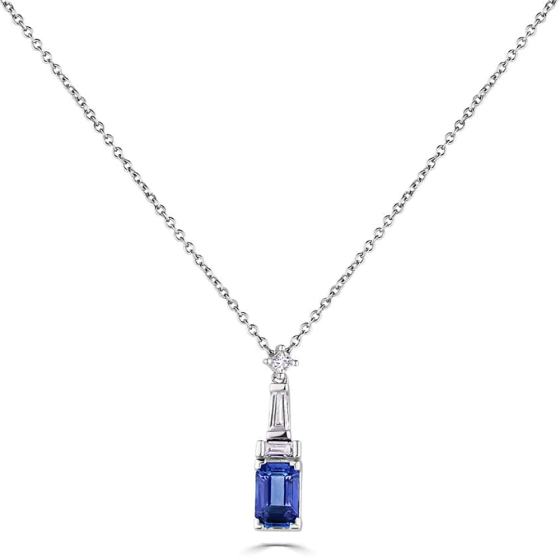 Halskette im Art-Deco-Stil mit 0,90 Karat Diamanten und blauem Saphir