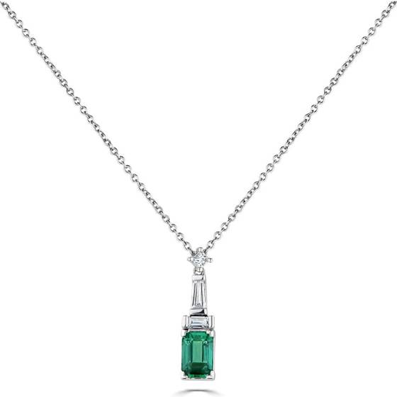 Halskette im Art-Deco-Stil mit 0,80 Karat Diamanten und Smaragden