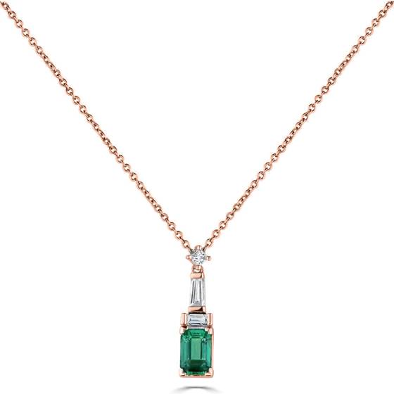 Halskette im Art-Deco-Stil mit 0,80 Karat Diamanten und Smaragden