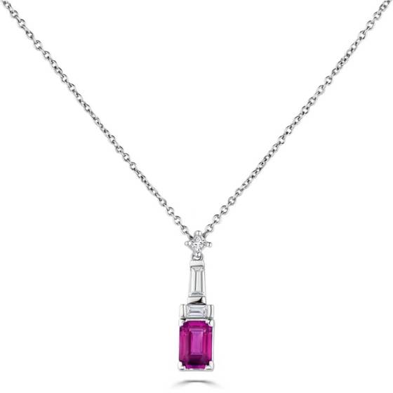 Halskette im Art-Deco-Stil mit 0,90 Karat Diamanten und Rubinen