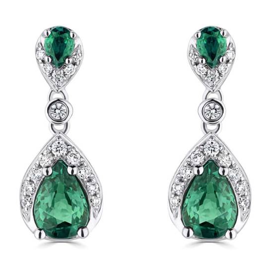 Tropfenförmige Ohrringe mit Diamanten und Smaragden (1,10 ct).