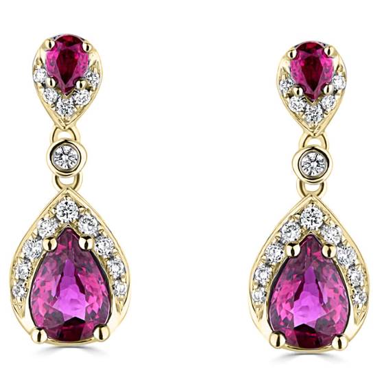 Tropfenförmige Ohrringe mit Diamanten und Rubinen (1,35 ct)