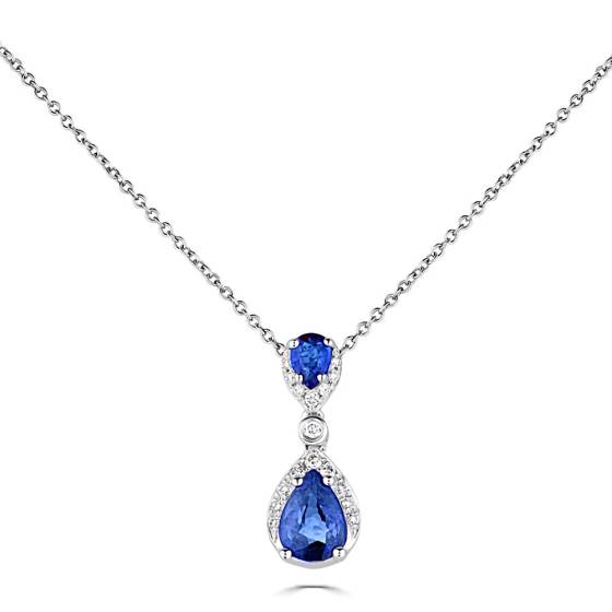 Halskette mit 0,90 ct Diamant und blauem Saphir in Tropfenform