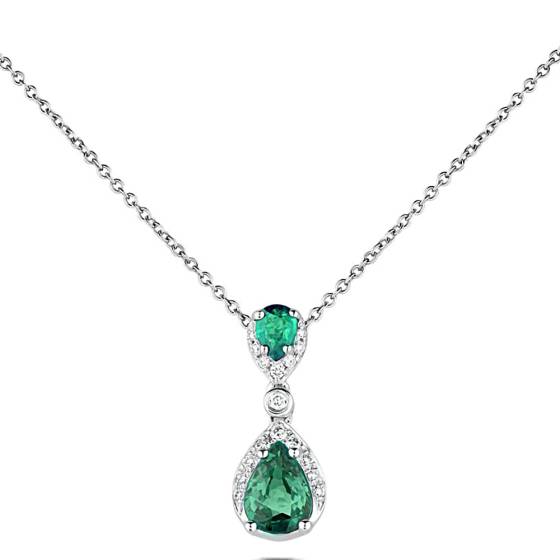 Halskette mit tropfenförmigem Anhänger aus Diamant und Smaragd (0,70 ct).