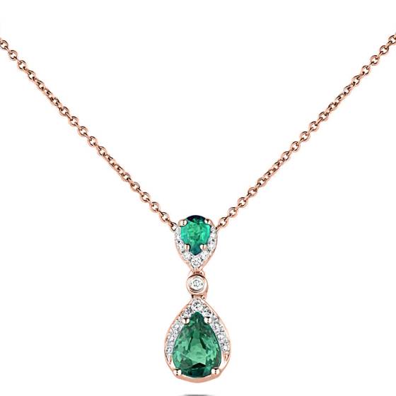 Halskette mit tropfenförmigem Anhänger aus Diamant und Smaragd (0,70 ct).