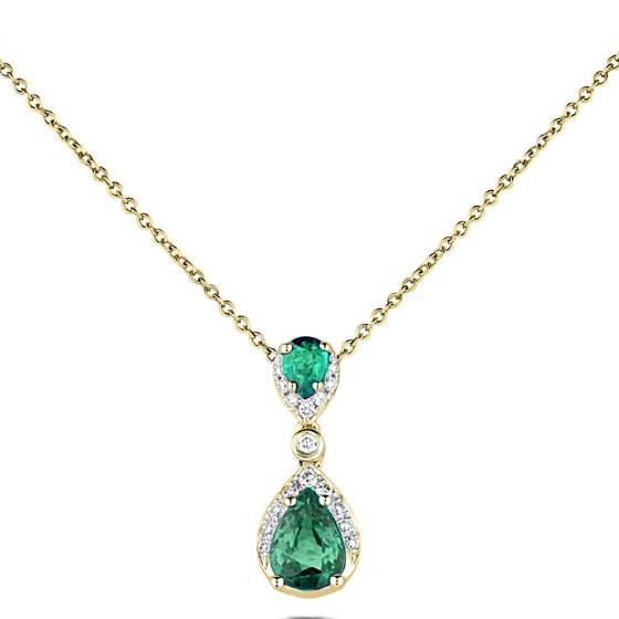 Halskette mit tropfenförmigem Anhänger aus Diamant und Smaragd (0,70 ct).