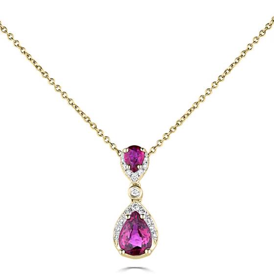 Birnenförmige Halskette mit Diamanten und Rubinen (0,90 ct).