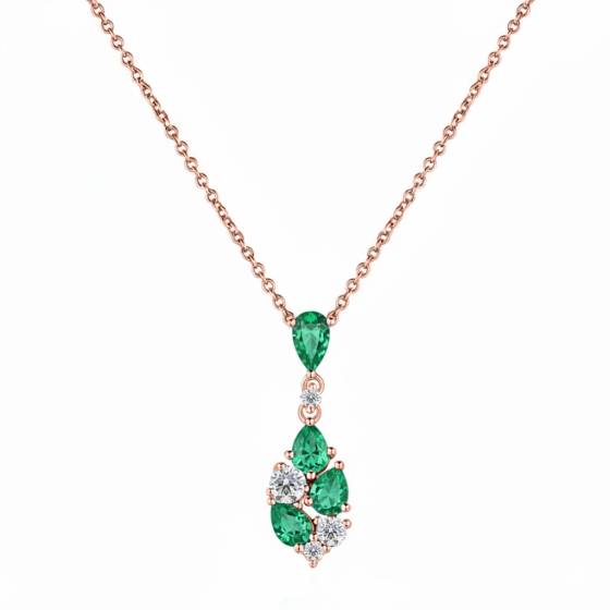 Birnenförmige Halskette mit Diamanten und Smaragden (0,85 ct).