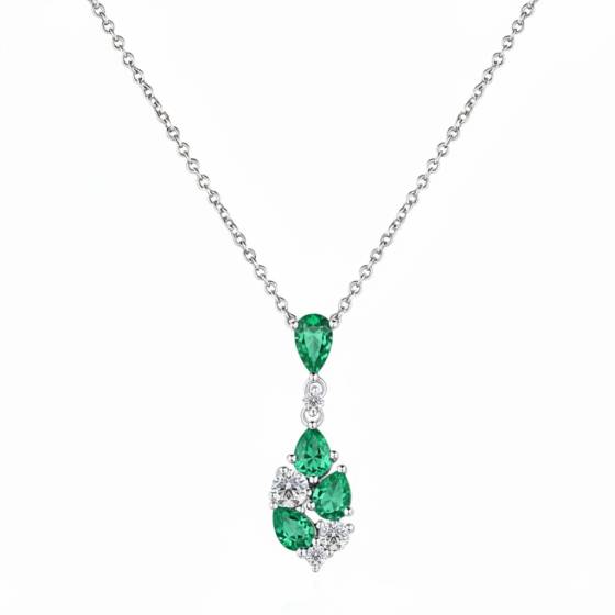 Birnenförmige Halskette mit Diamanten und Smaragden (0,85 ct).