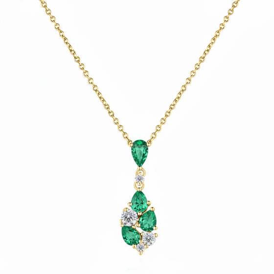 Birnenförmige Halskette mit Diamanten und Smaragden (0,85 ct).