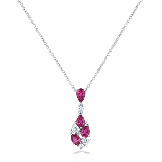 Birnenförmige Halskette mit 1.10Karat Diamanten und Rubinen