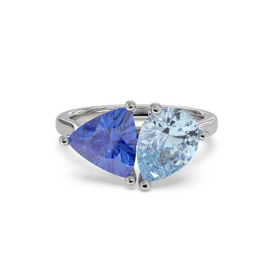 Birnenförmiger Ring mit 1,70 ct Aquamarin und Tansanit in Ton-in-Ton-Blau