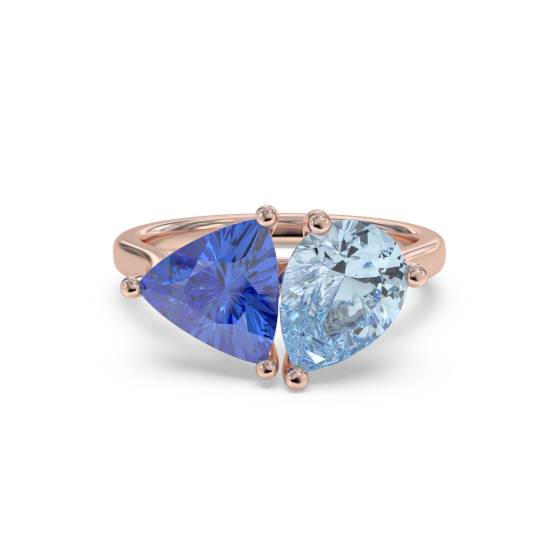 Birnenförmiger Ring mit 1,70 ct Aquamarin und Tansanit in Ton-in-Ton-Blau