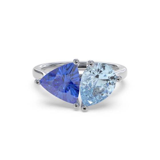 Birnenförmiger Ring mit 1,70 ct Aquamarin und Tansanit in Ton-in-Ton-Blau