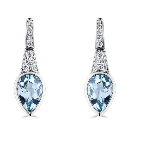 1,35 ct Birnen- und Rundschliff-Diamant sowie Aquamarin und Diamant