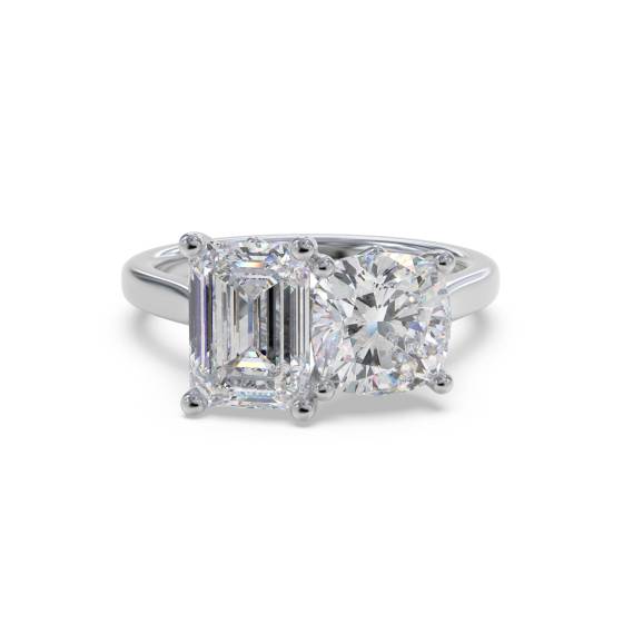 Smaragd- und Kissenförmiger Zweistein-Diamantring