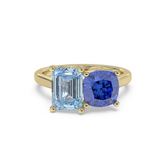 Ring mit 2,00 ct Smaragd, kissenförmigem Aquamarin und Tansanit