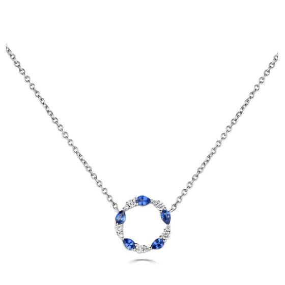 Halskette mit 0,50 ct VS/F-G blauem Saphir und Diamanten im Kreis