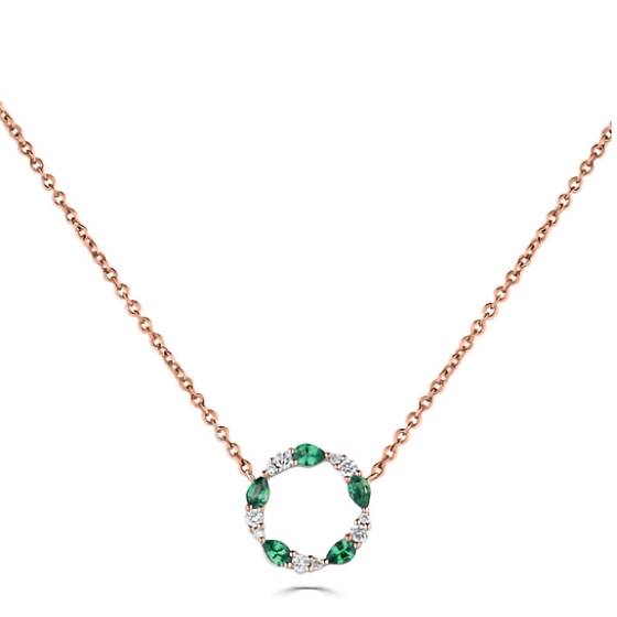0,45 ct VS/F-G Grüne Smaragd- und Diamant-Kreiskette