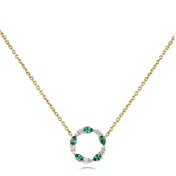 0,45 ct VS/F-G Grüne Smaragd- und Diamant-Kreiskette