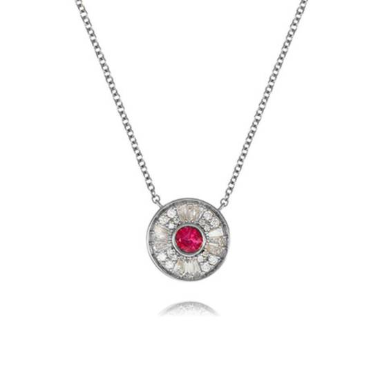 Halskette mit Rubin und Diamanten im Art-Deco-Stil, 0,45 ct, in Lünettenfassung gefasst