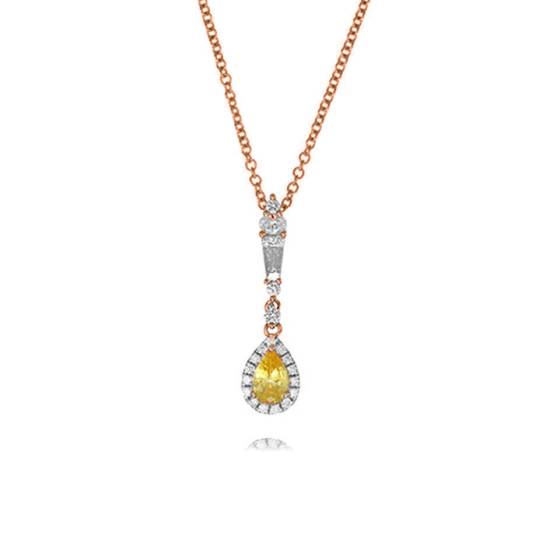 Anhänger und Kette in Tropfenform mit gelbem Saphir (0,40 ct) und Diamanten
