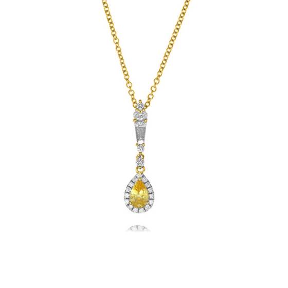 Anhänger und Kette in Tropfenform mit gelbem Saphir (0,40 ct) und Diamanten