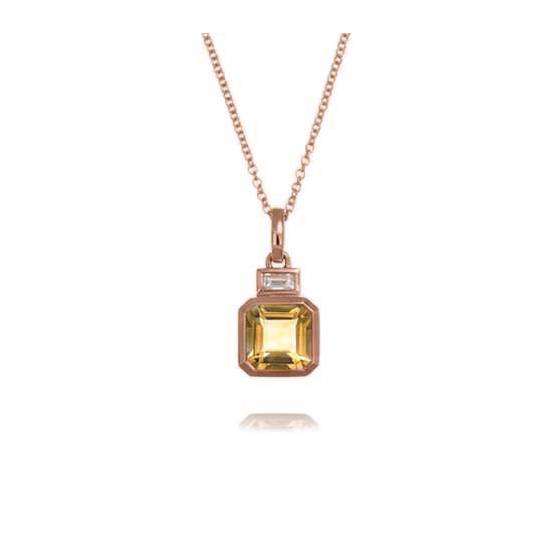 Anhänger und Kette mit 0,15 ct Citrin und Diamanten in Zargenfassung