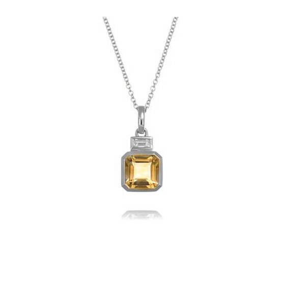 Anhänger und Kette mit 0,15 ct Citrin und Diamanten in Zargenfassung