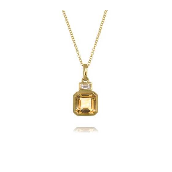 Anhänger und Kette mit 0,15 ct Citrin und Diamanten in Zargenfassung