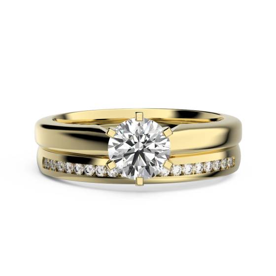 Brautset mit rundem Diamanten im Solitär-Stil