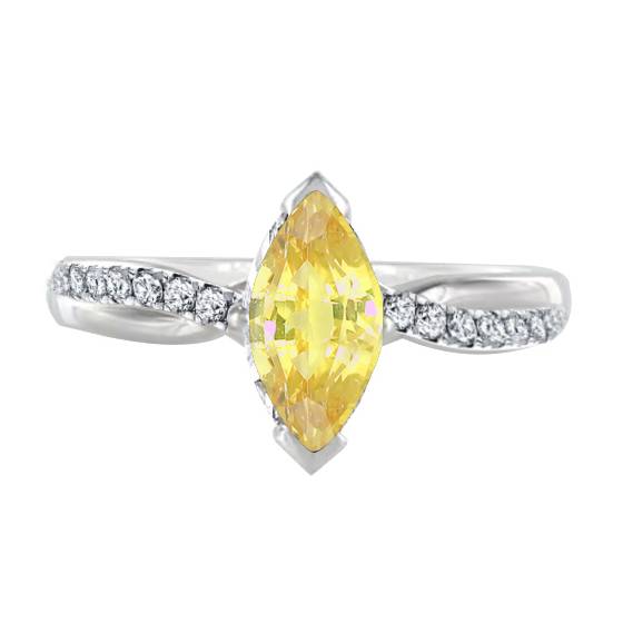 Ring mit gelbem Marquise-Diamanten und Halo-Schulterfassung
