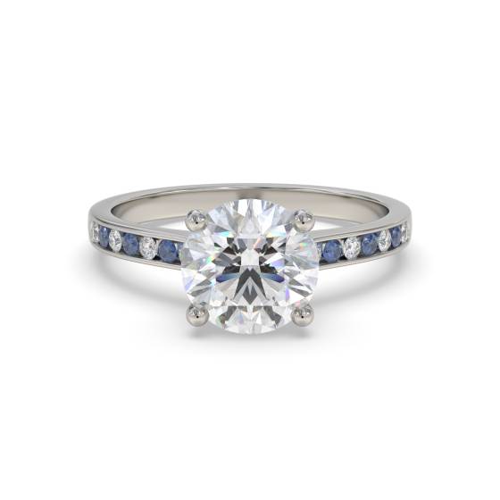 Verlobungsring mit blauem Saphir und rundem Diamanten