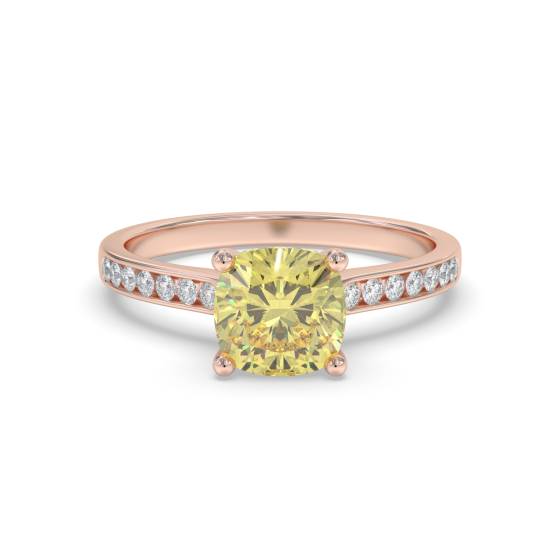Ring mit gelbem Kissen-Diamanten an den Schultern