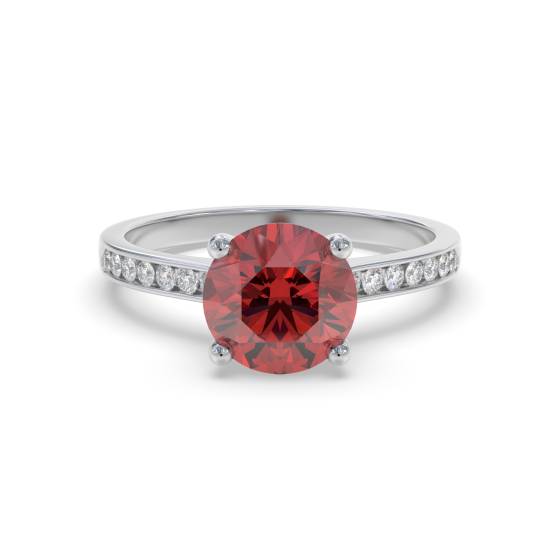 Verlobungsring mit Rubin und rundem Diamanten
