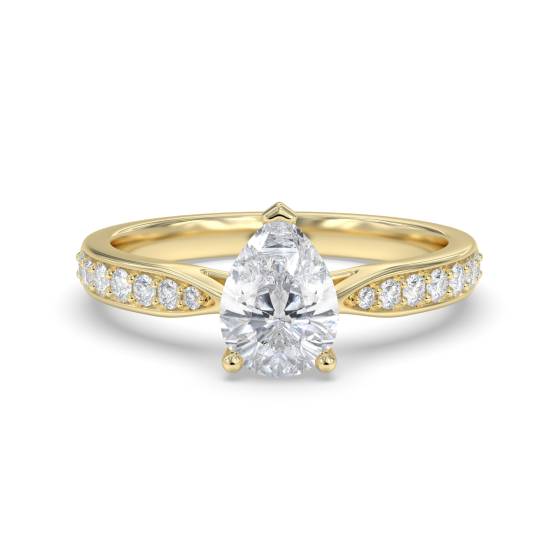 Verlobungsring mit birnenförmigem Diamanten an den Schultern