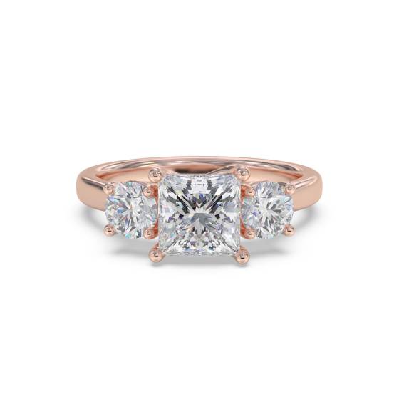 Trilogie-Ring mit Prinzess- und Runddiamanten