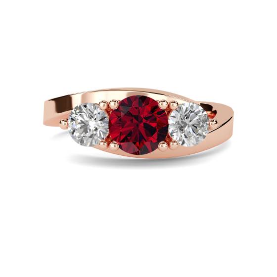 Moderner Trilogie-Ring aus runden Diamanten und Rubinen
