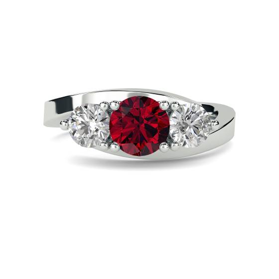 Moderner Trilogie-Ring aus runden Diamanten und Rubinen