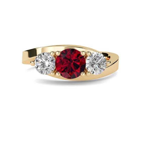 Moderner Trilogie-Ring aus runden Diamanten und Rubinen