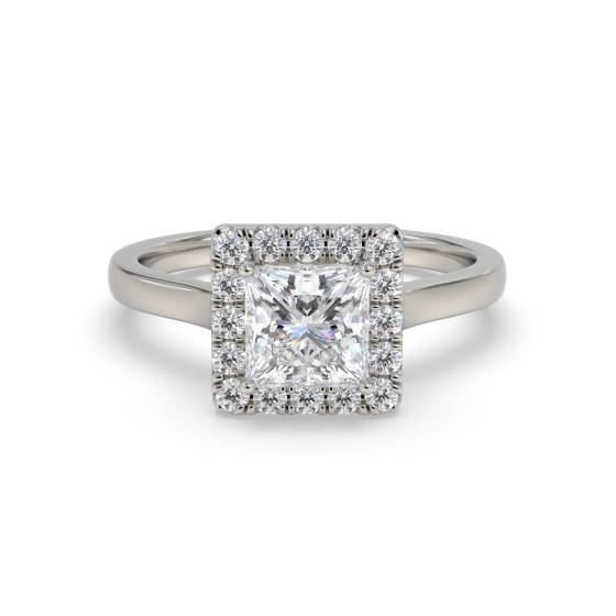 Verlobungsring mit Diamant-Halo im Prinzessinnen-Stil