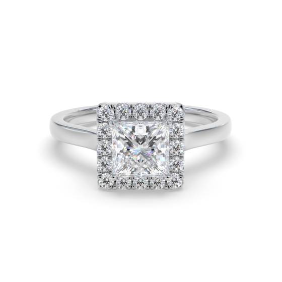 Verlobungsring mit Diamant-Halo im Prinzessinnen-Stil